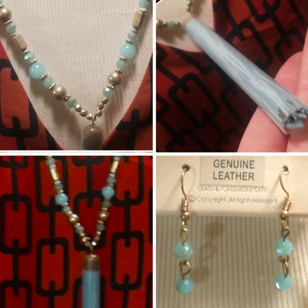 VELVET Beaded Genuine Leather Tassel Necklace & Matching Dangling Earrings  💠💠